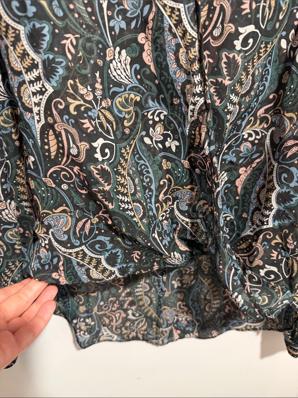 Veronica Beard Paisley Long-Sleeve Twist Front High-Low 100% Silk Blouse - Picture 5 of 9
